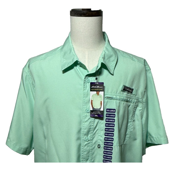 Eddie Bauer Shirt Mens XXL Green Vented Short Sleeve Button Up Fishing Outdoors - Picture 1 of 10